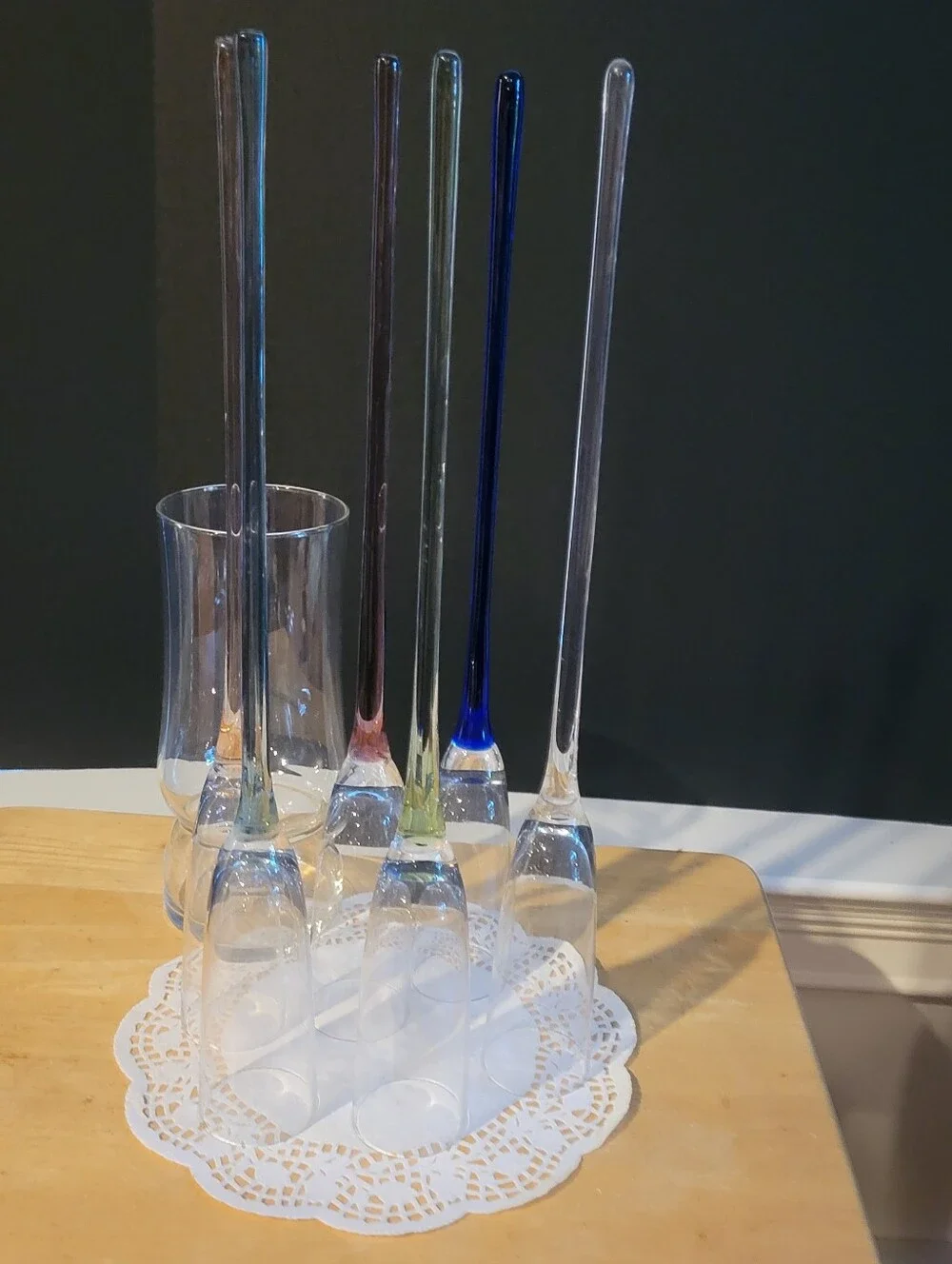 Vintage Lot of 6 Hand Blown Champagne Flutes 17” Long Very Fancy